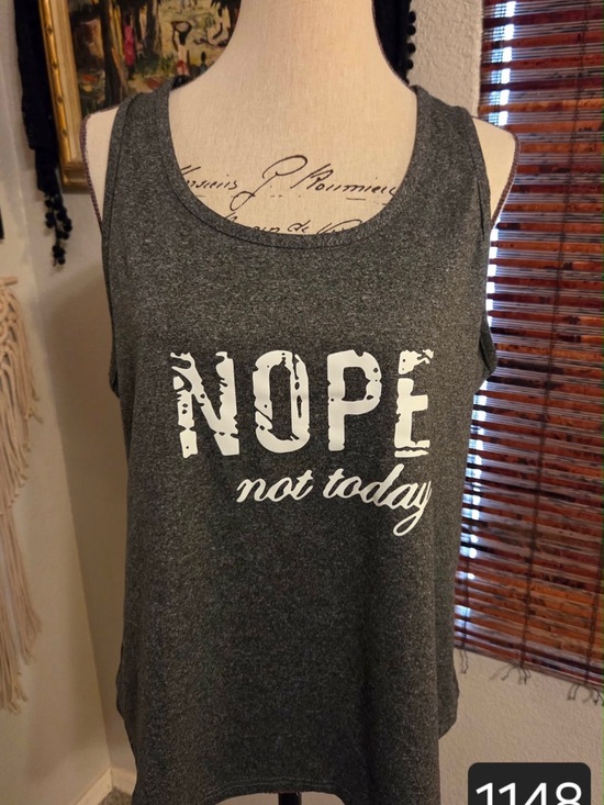 Tops - Nope Not Today Graphic Tank Top - Gray